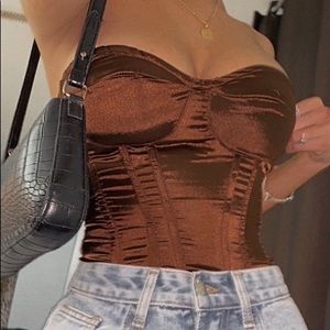 Pretty Little Thing brown corset top